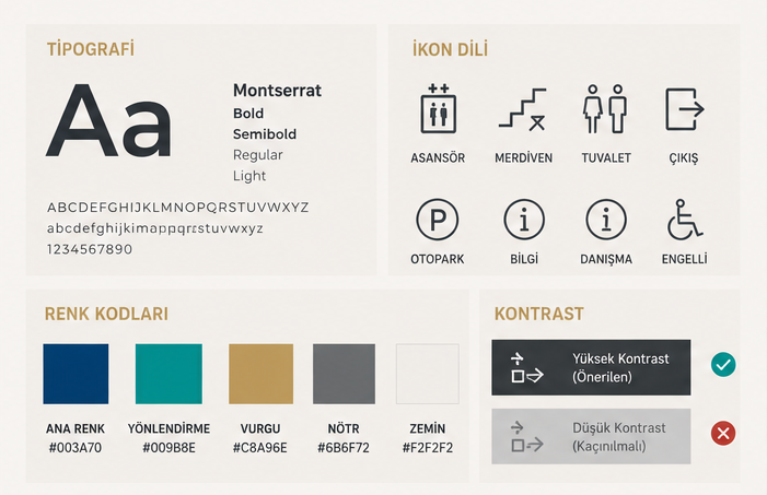 Tipografi, renk skalası ve ikonografik yönlendirme dili tasarımı